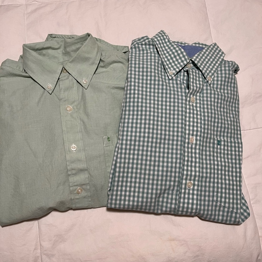 Izod Bundle 2 Men's Green Button Down Long Sleeve Cotton Shirts Size Small